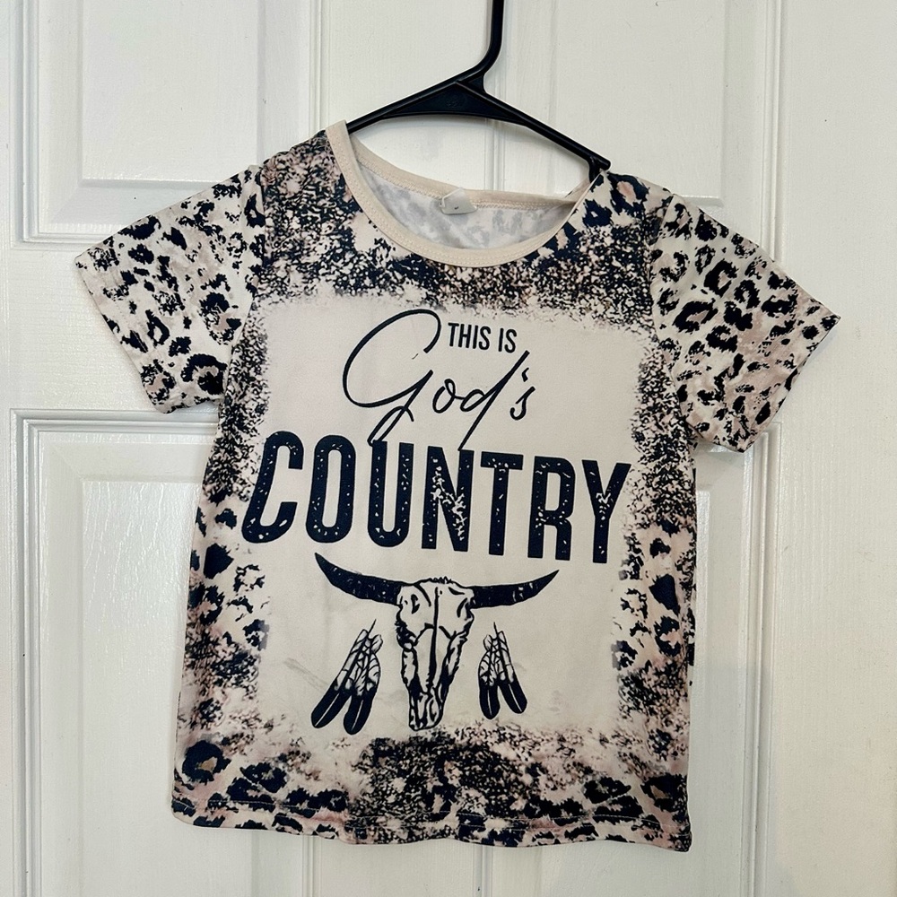 Cream and Black Country Graphic Tee with Animal Print